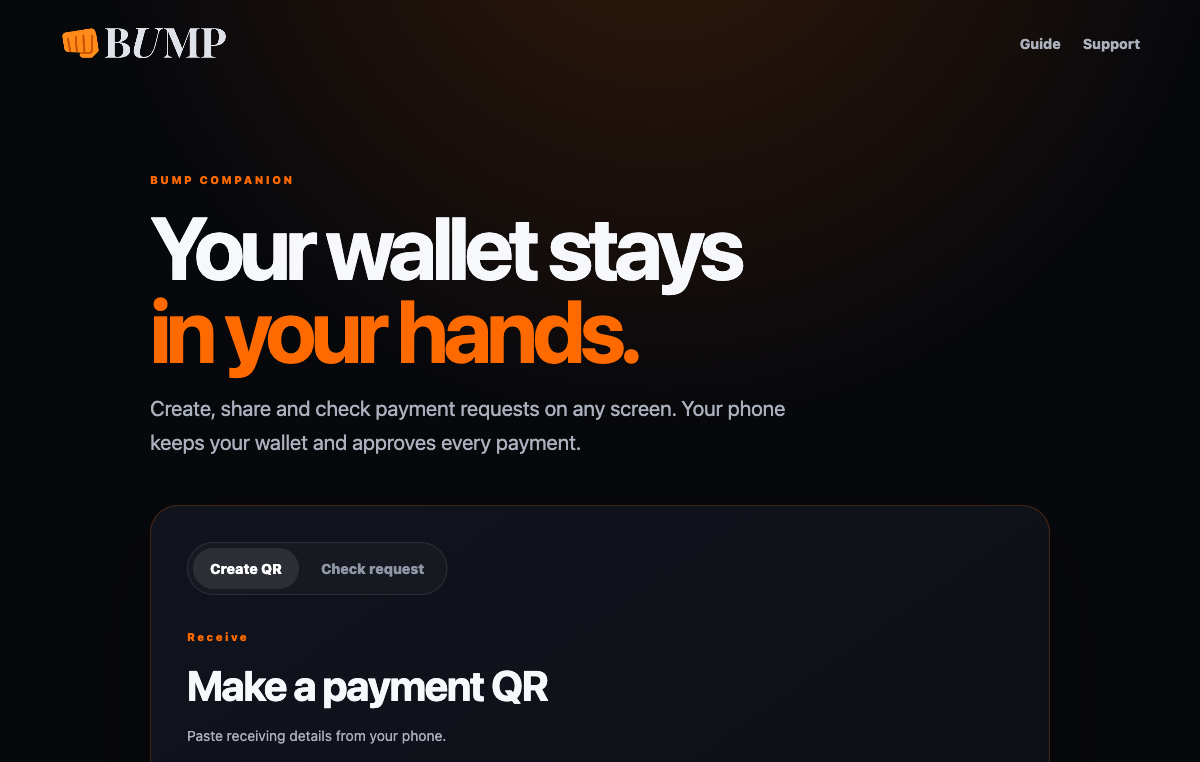 BUMP desktop companion for creating and checking payment requests